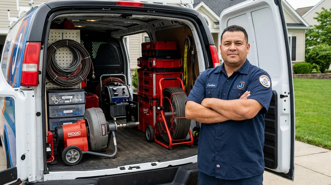 Professional drain cleaning equipment and Johns Plumbing LLC plumber in Warwick