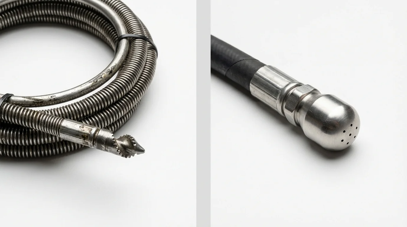 Drain snake cable and hydro jetting nozzle used for drain cleaning in Warwick, NY