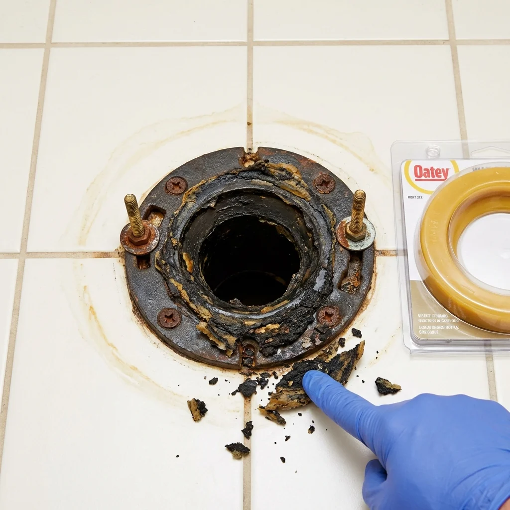 Failed wax ring showing water seepage at the base of a toilet in a Warwick, NY home
