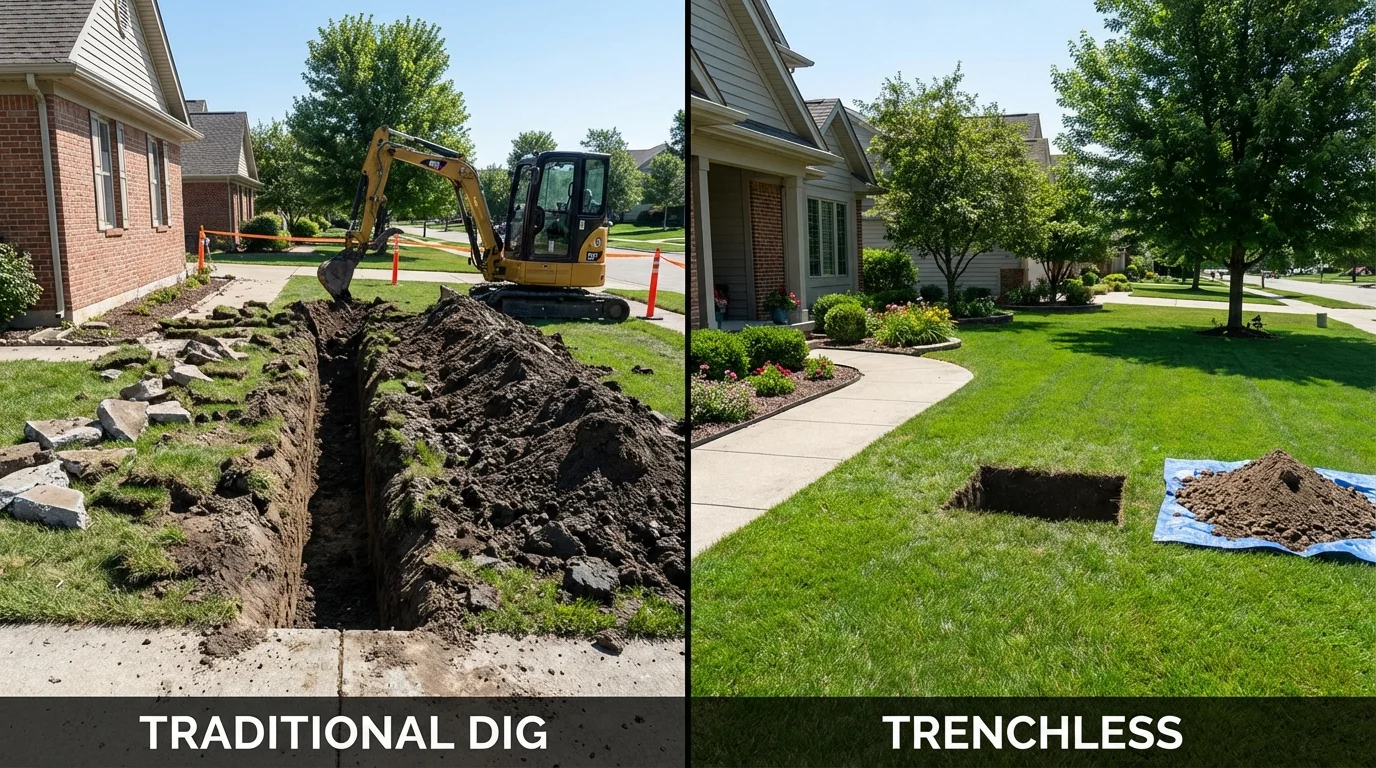 Trenchless sewer repair with minimal yard damage versus traditional excavation in Warwick, NY